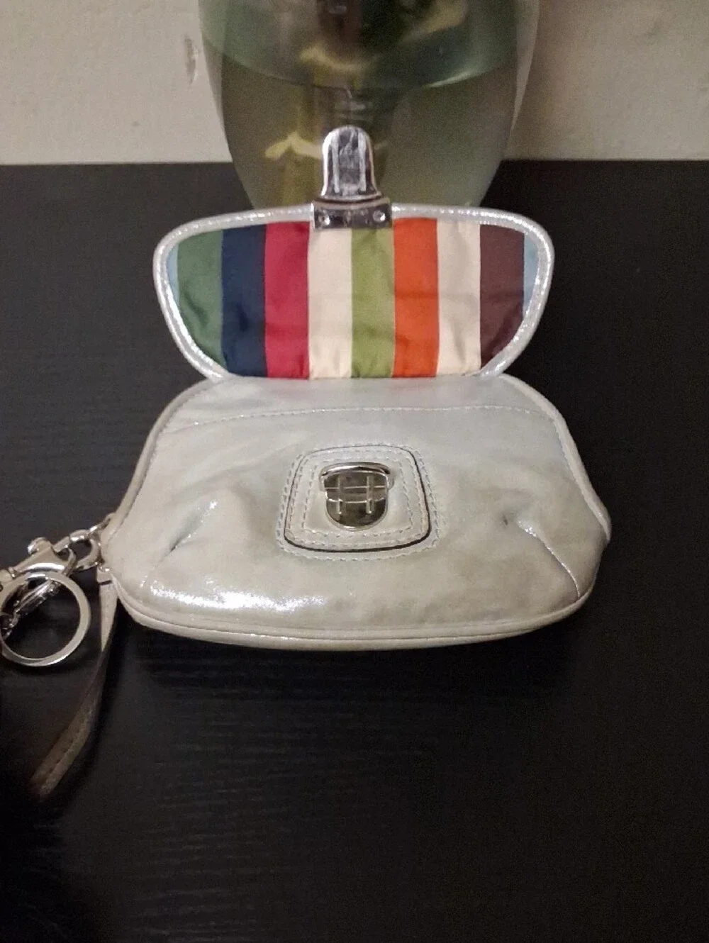 Coach Metallic Silver Light Champagne Wristlet with Front Push-Lock